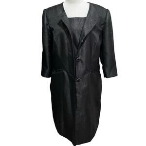 Danillo 2 Piece Black Dress Size 16 Sheath Style Dress  Jacket with 3/4 Sleeves